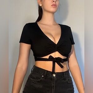 Urban Outfitters Black Wrap Crop Top
